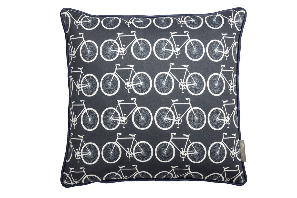 bike scatter cushion in bold navy blue