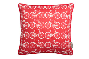 bike scatter cushion in bold red 