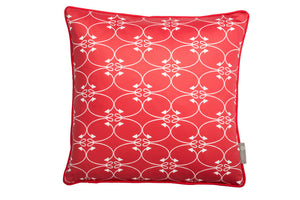 Fishing design scatter cushion in red . Luxury-home-furnishing, good-house-keeping-cushions, Modern- red-cushions, farmhouse-style-cushions.