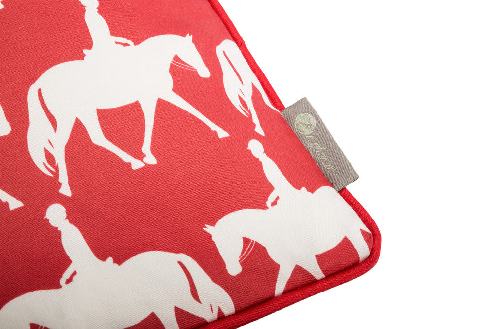 Horse scatter cushion in red . Luxury-home-furnishing, good-house-keeping-cushions, Modern- red-cushions, farmhouse-style-cushions.