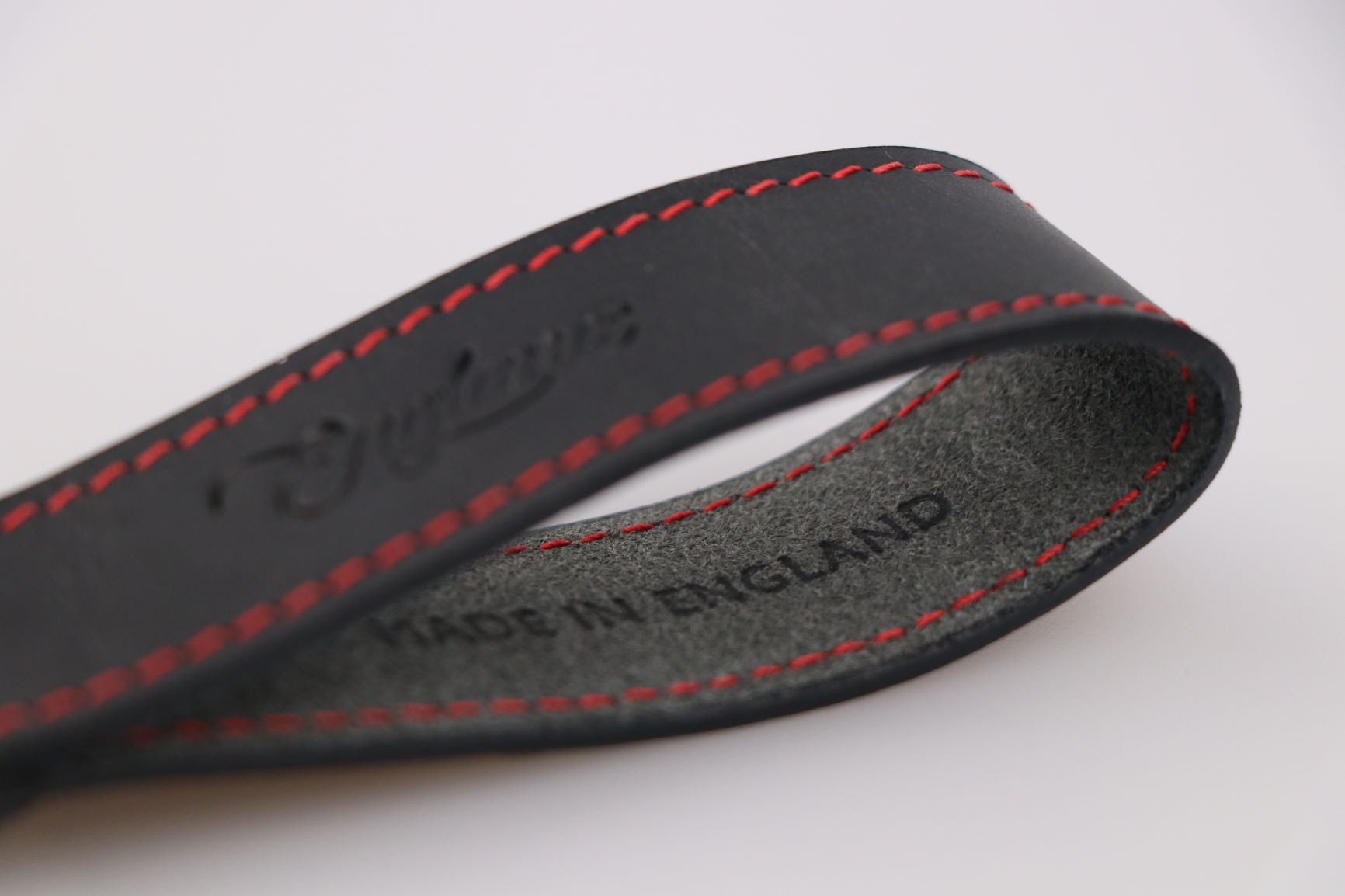 designer keyring in black and red. British made leather gift. Gifts for him. 