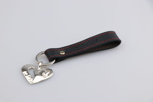 black leather key ring. Keyring with embossing initials as valentines gift. British luxury leather gift.